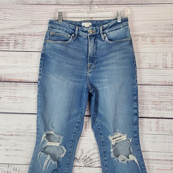 Good American High Rise Ripped Knee Jeans Straight Leg Gorpcore Grunge 6 (28) - Picture 6 of 12